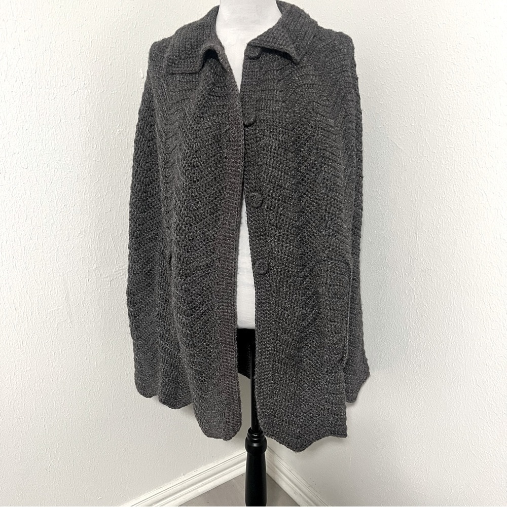 HANDMADE Women Gray Knitted Crochet Grannycore Cape Poncho Sweater Large/XL EUC